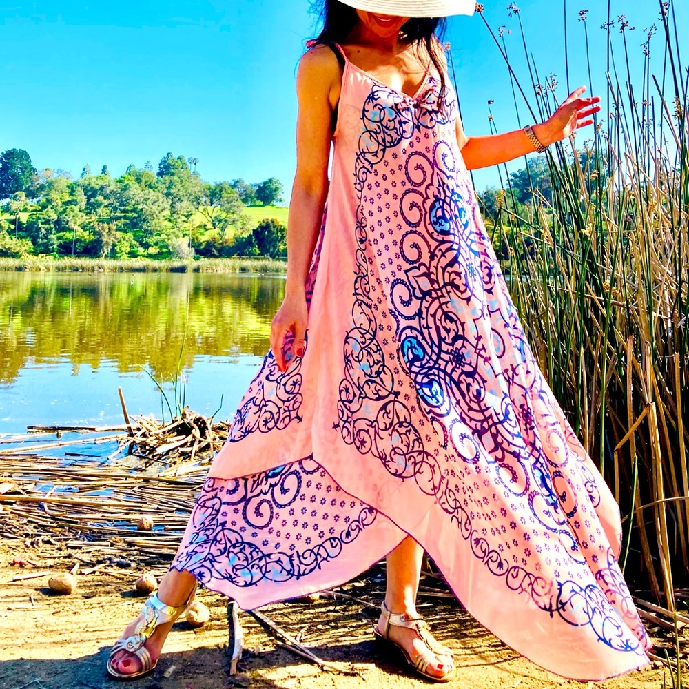 One size fits all flowy peach pink cotton dress